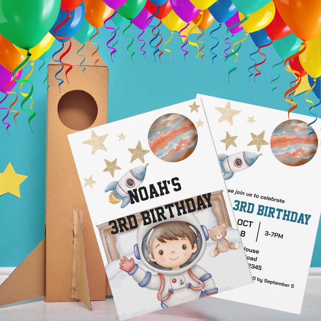 Convite Boys Cute Outer Space Aniversário de criança Water (Criador carregado)