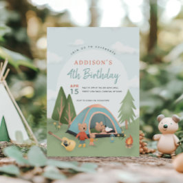 Convite Boys Cute Woodland Happy Camper Bear Birthday