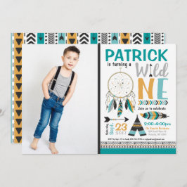 Convite Boys Dreamcatcher Wild ONE primeiro aniversario Co