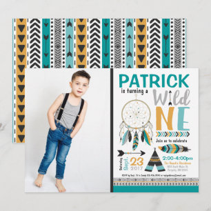 Convite Boys Dreamcatcher Wild ONE primeiro aniversario Co