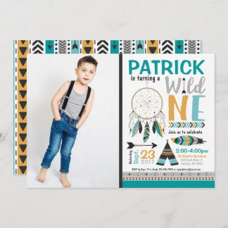 Convite Boys Dreamcatcher Wild ONE primeiro aniversario Co