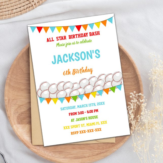 Convite Boys Editable Sports Party - Convidam para pequena (Baseballs Invitations)