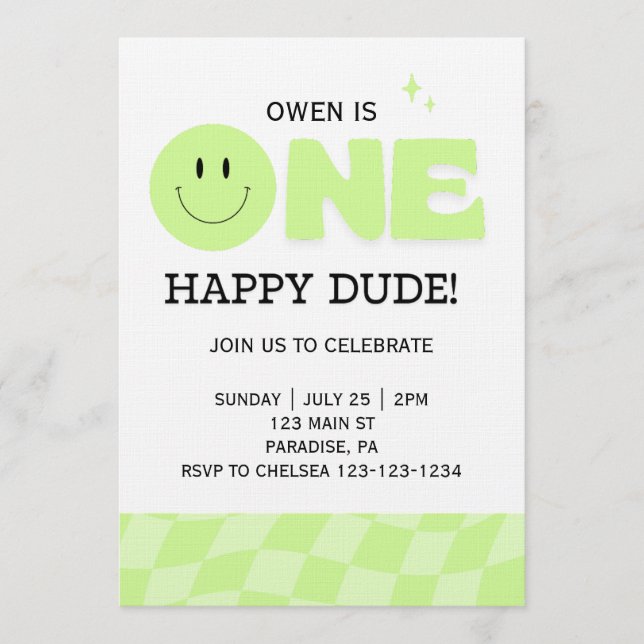 CONVITE BOYS FIRST BIRTHDAY INVITATION ONE HAPPY DUDE  (Frente)