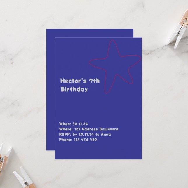 Convite Boys Invitation Star Blue Red (Frente/Verso In Situ)