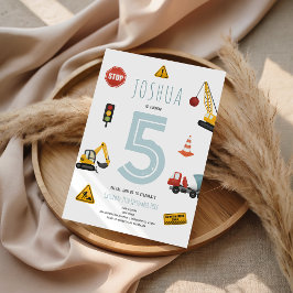 Convite Boys Modern Blue Construction Aniversário de crian