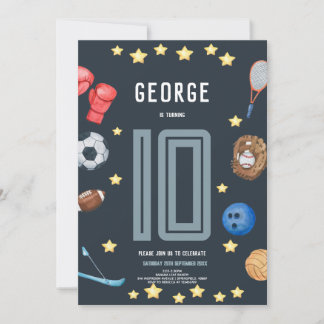 Convite Boys Modern Blue Sports Kids Birthday Party