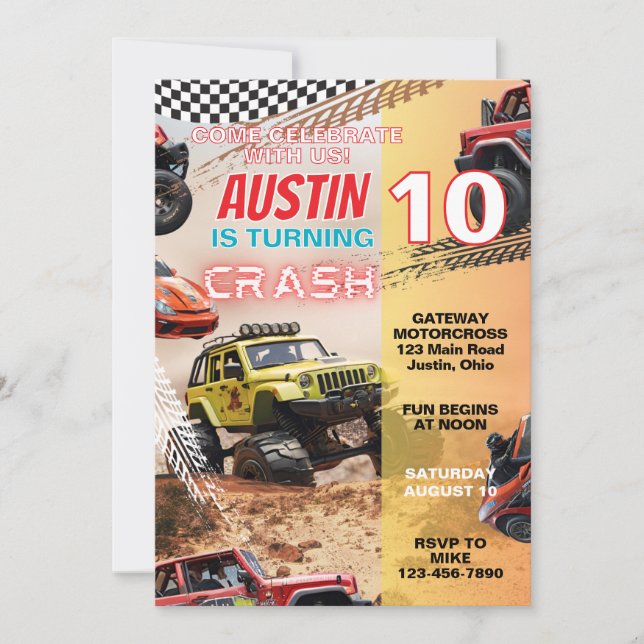 Convite Boys Monster Truck A Qualquer Idade Aniversário (Frente)