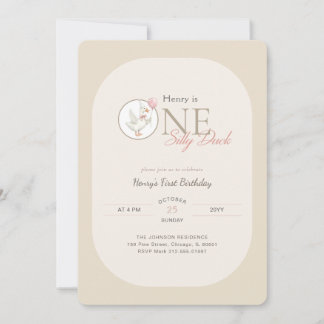 Convite Boys One Silly Duck Pink Bow First Birthday