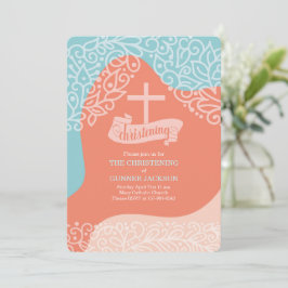 Convite Boys Orange e Blue com Cross Christening
