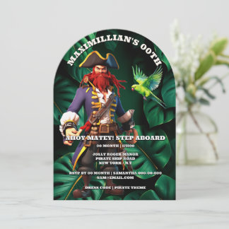 Convite Boys pirate theme birthday party captain red