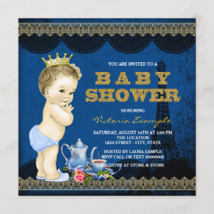 Convite Boys Prince Paris Tea Party Chá de fraldas Royal B