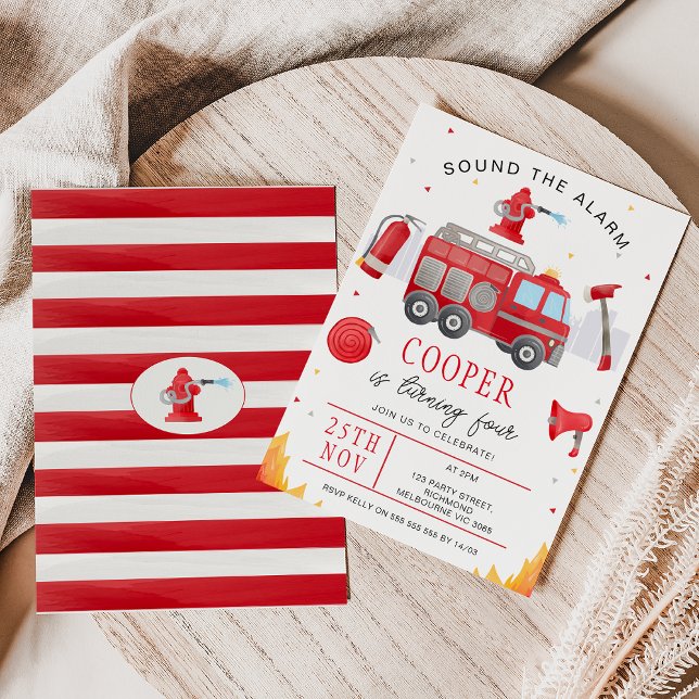 Convite Boys Red Sound The Alarm Fire Truck Birthday (Fire Truck Birthday Invitation, Fire Truck Invitation Template, Sound The Alarm Invitation, Boys)