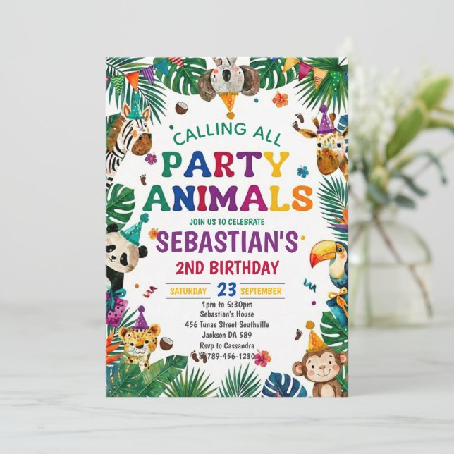 Convite Boys Safari Two Wild Birthday Invitation (Em pé/Frente)
