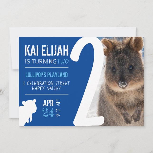 Convite Boys Second Birthday Blue Quokka Australia Photo (Frente)