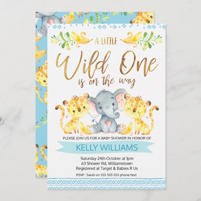 Convite Boys Selgle Wild One Chá de fraldas Invitation (Frente/Verso)