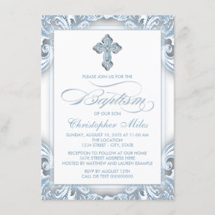 Convite Boys Silver Blue Baptism