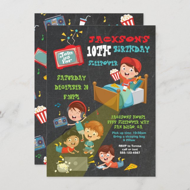 Convite Boys Sleepover festa de aniversário (Frente/Verso)