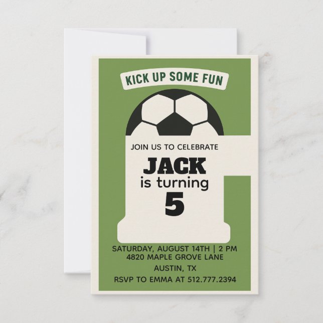 Convite Boys Soccer Birthday - Green Theme (Frente)