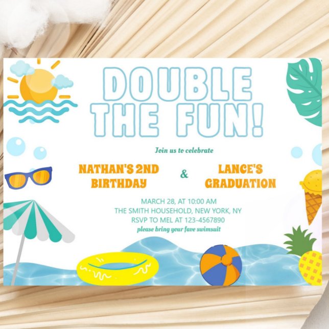 Convite Boys Summer Sibling Birthday and Graduation Joint (Criador carregado)