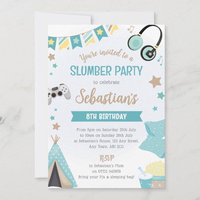 Convite Boys Teepee Sleepover Invitation - Slumber Party (Frente)