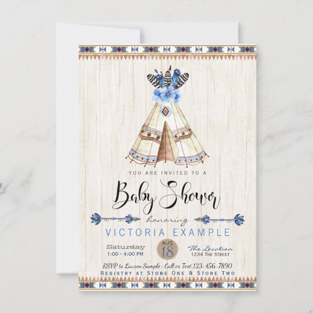 Convite Boys Teepee Tribal Baby Shower (Frente)
