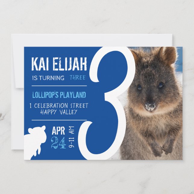 Convite Boys Third Birthday Blue Quokka Australia Photo (Frente)