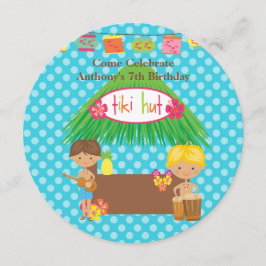Convite Boys Tiki Hut Round Luau Aniversário