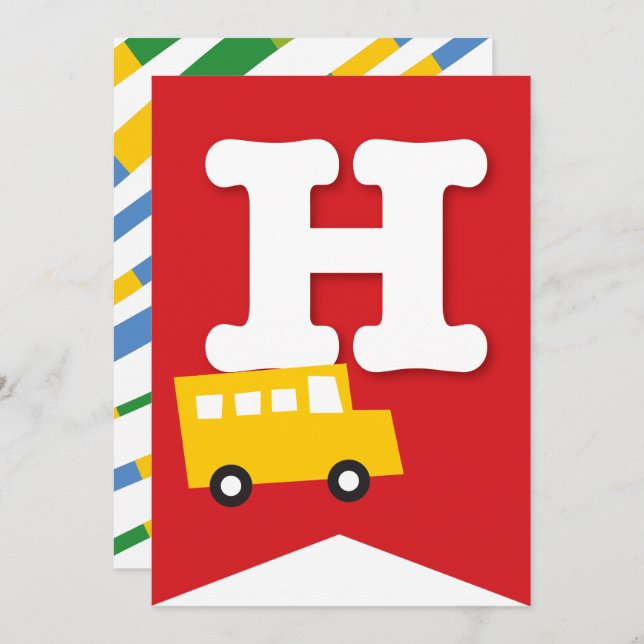 Convite Boys Toys Transport Happy Birthday Party Banner (Frente/Verso)