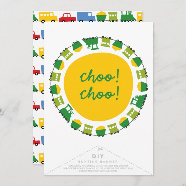 Convite Boys Toys Transport Happy Birthday Party Banner (Frente/Verso)