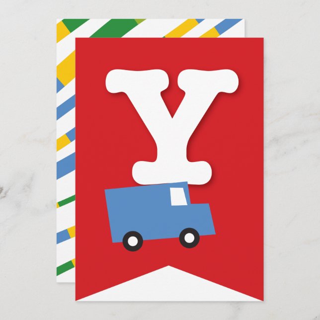 Convite Boys Toys Transport Happy Birthday Party Banner (Frente/Verso)