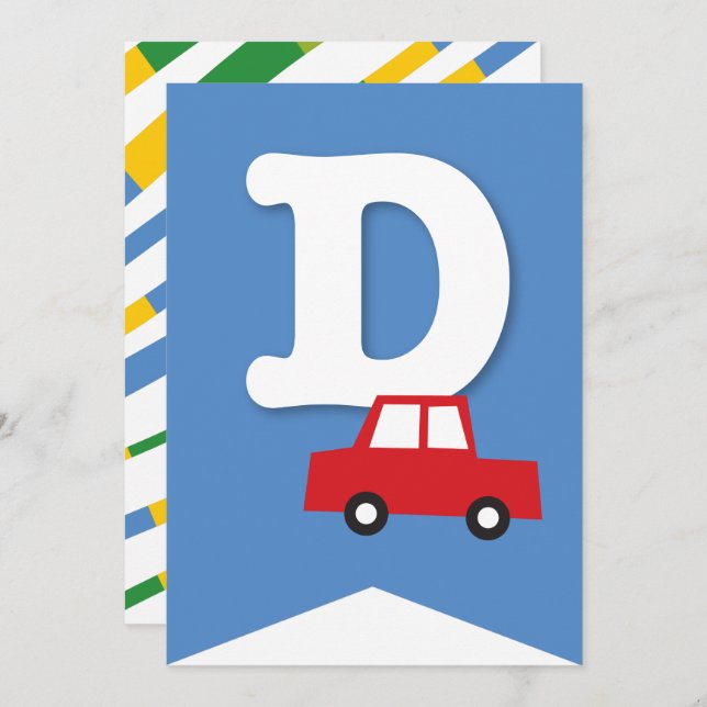 Convite Boys Toys Transport Happy Birthday Party Banner (Frente/Verso)