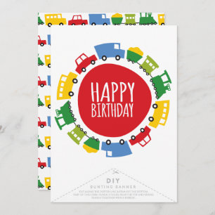 Convite Boys Toys Transport Happy Birthday Party Banner