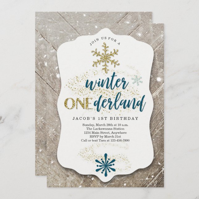 Convite Boys Winter ONEderland Themed First Festa de anive (Frente/Verso)