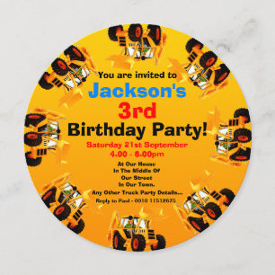 Convite Boys Yellow Digger aniversário de 3 anos Construct