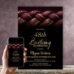 Convite Braid Dourado Burgundy Qualquer Festa de aniversár