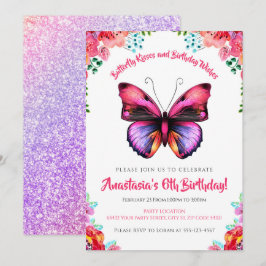Convite Branca, Borboleta Aquarela Floral Aniversário