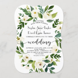 Convite Branca Branca Branca Floral Manuscrito Casamento