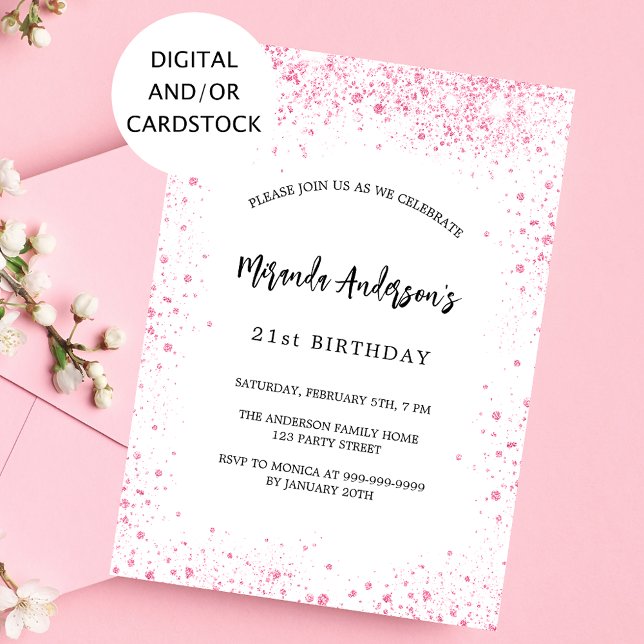 Convite Branca de aniversário brilha elegante (Criador carregado)