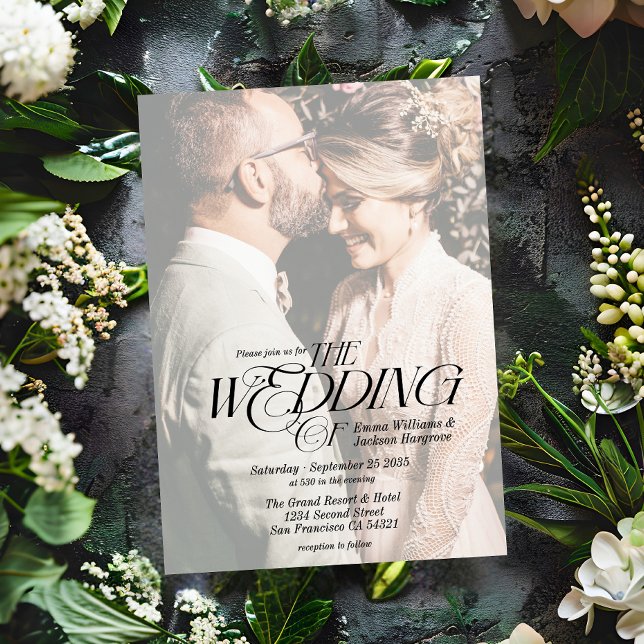 Convite Branca de Casamento com Fotografia Elegante Modern (Criador carregado)