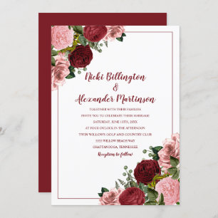 Convite Branca de Casamento Floral Rosa-Rosa-Blush Rustic