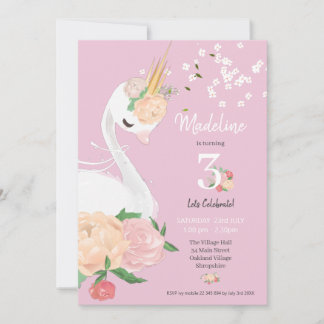 Convite Branca de Cisne Floral Whimsical Aniversário