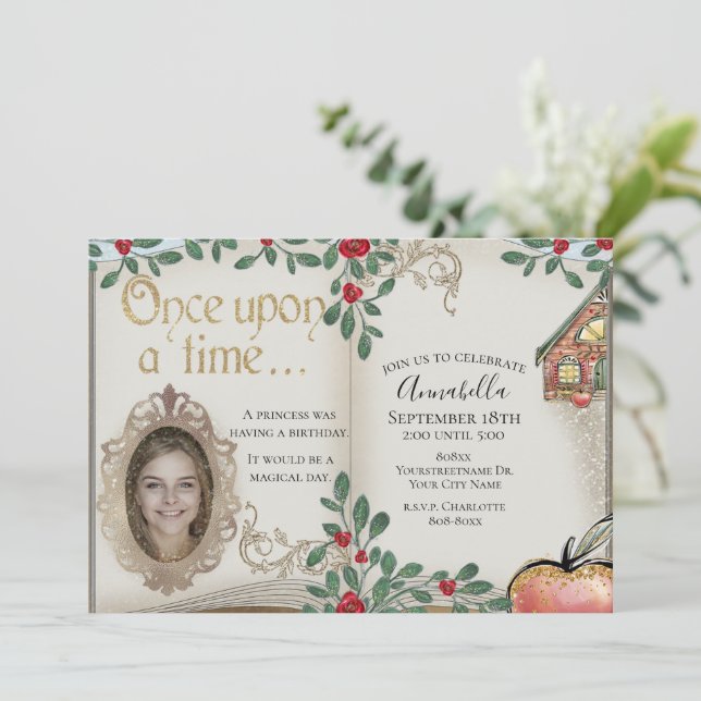 Convite Branca de Neve Espelho Mágico Conto de Fadas (Em pé/Frente)