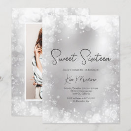 Convite Branca de prata festiva neve elegante doce 16
