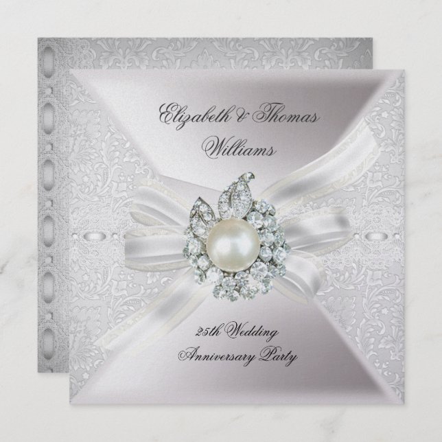 Convite Branca de rendas do Partido de Casamento 25 (Frente/Verso)