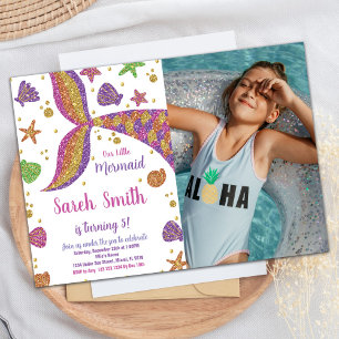 Convite Branca de Sereia Dourada rosa - Aniversário w Foto