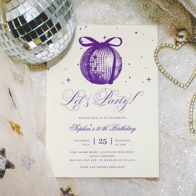 Convite Branca Desenhada À Mão Roxo De Disco Qualquer Idad (Criador carregado)