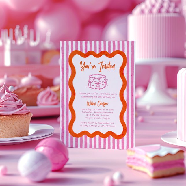 Convite Branca Desenhada Mão Rosa e Laranja Aniversário (Criador carregado)