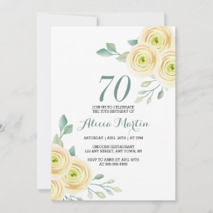 Convite Branca doce Flora Greenery 70 Birthday