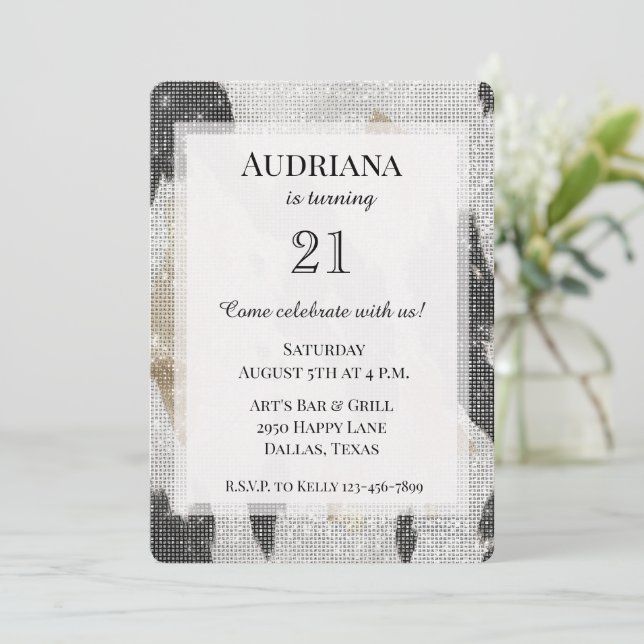 Convite Branca Dourada Branca Branca de Cabra Negra (Em pé/Frente)