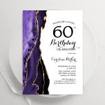 Convite Branca Dourada de Agato Roxo 60º Aniversário<br><div class="desc">Roxo,  branco e ouro agata 60º convite de aniversário. Elegante design moderno com aquarela agate marble geode background,  faux glitter gold e typografia script font. Trendy convida o cartão perfeito para uma comemoração de dia das mulheres na moda. Impressos convites Zazzle ou modelo de impressão digital instantânea para download.</div>
